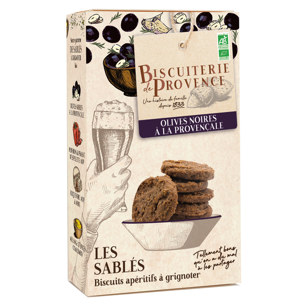 Biscuits apéritifs, les sablés : olives noires à la provençale Bio 90g