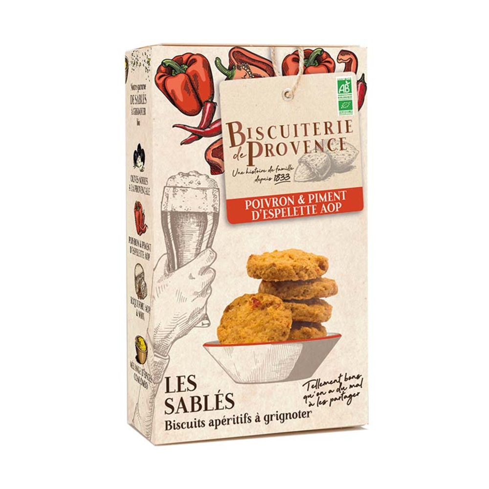 Biscuits apéritifs, les sablés : poivron & piment d'Espelette Bio 90g