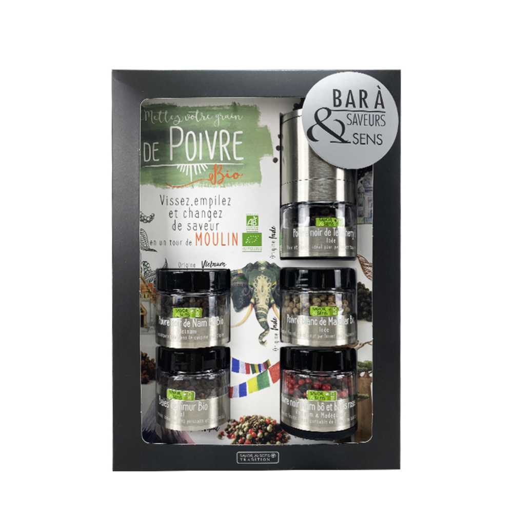 Coffret assortiment de 5 poivres bio - 4x15g+1x20g