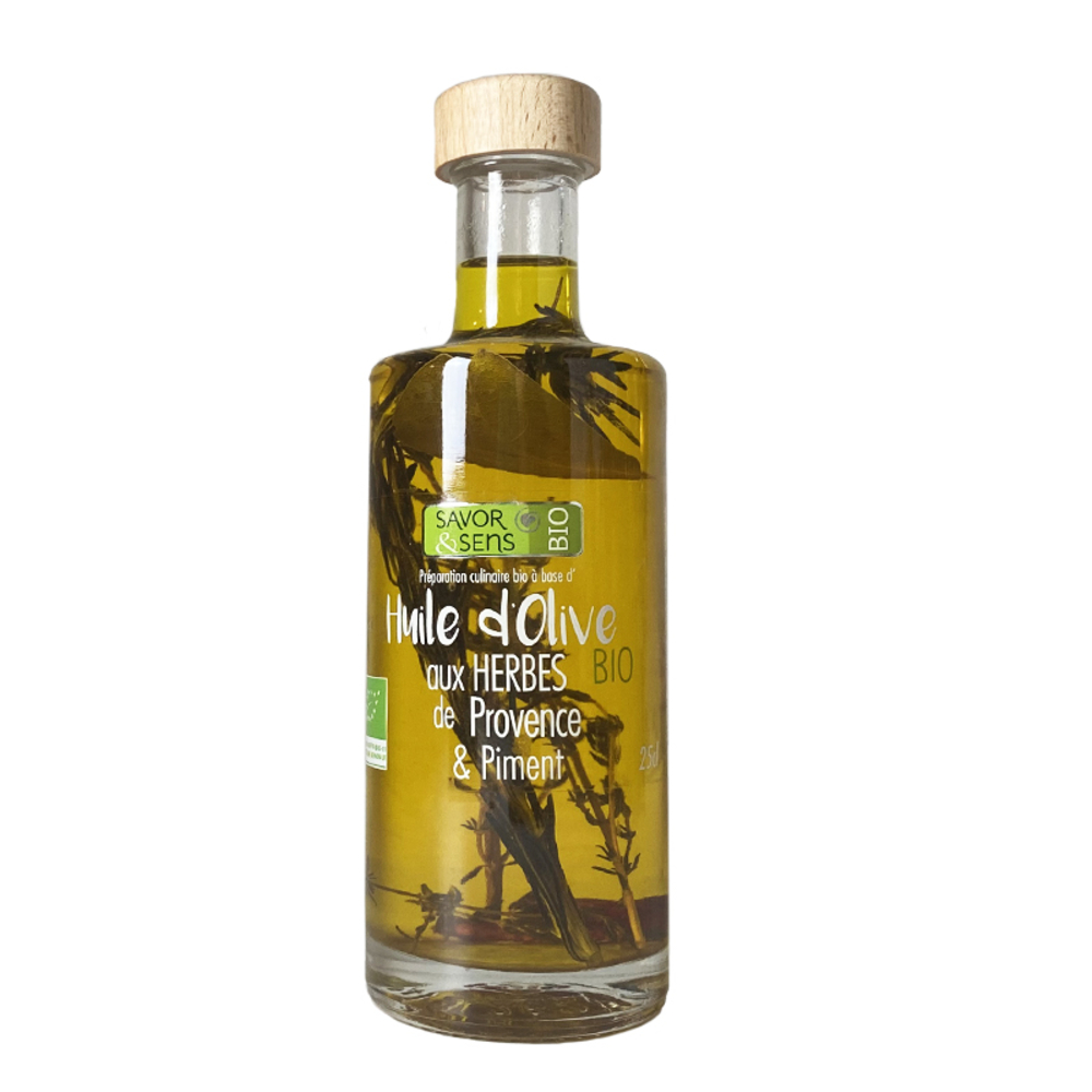 Huile d'olive aux herbes de Provence et piment de Cayenne bio - 200ml