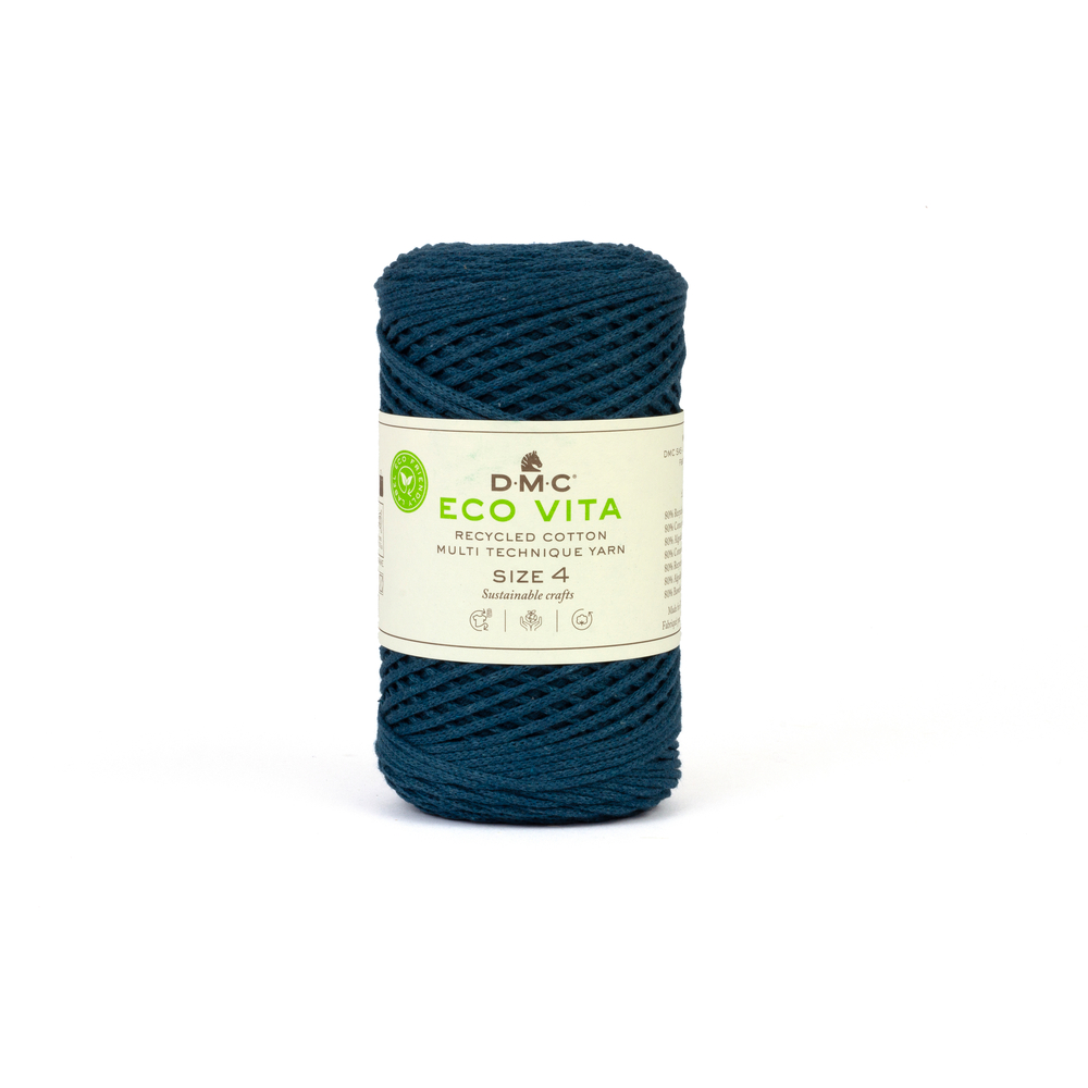 Pelote de fil de coton/polyester recyclé pétrole 'Eco Vita 4' - 250g