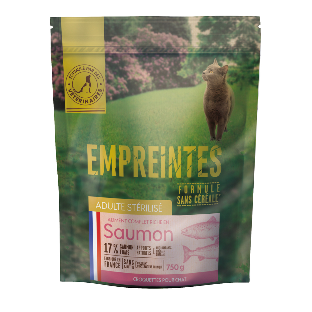 Croquettes au saumon pour chat adulte stérilisé, sans céréales - 750g