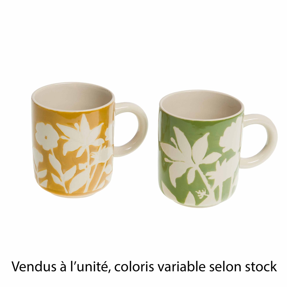 Mug 'Billie', motif floral, coloris variables - H.12cm
