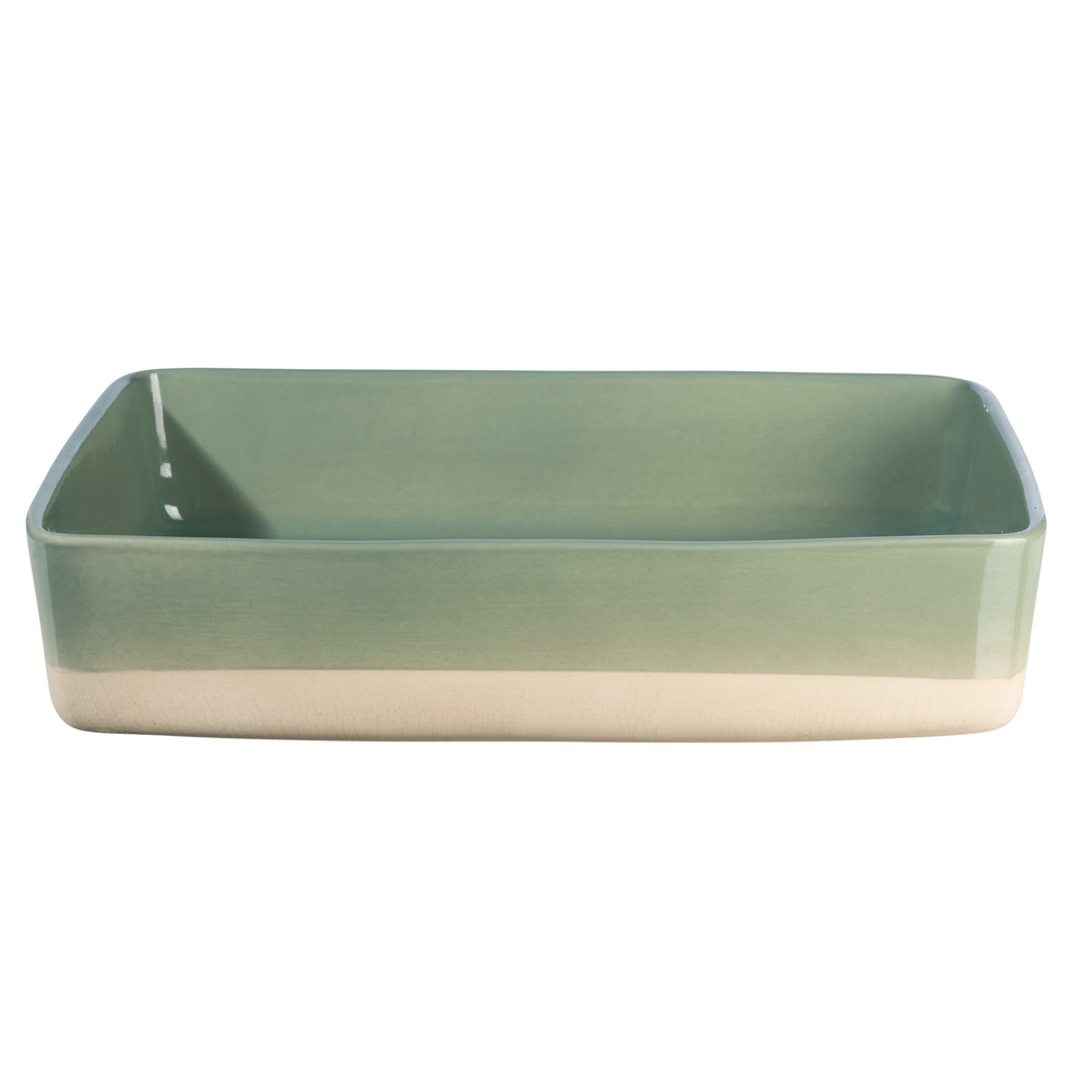 Plat à gratin rectangulaire, coloris vert sauge - L.36xl.26cm