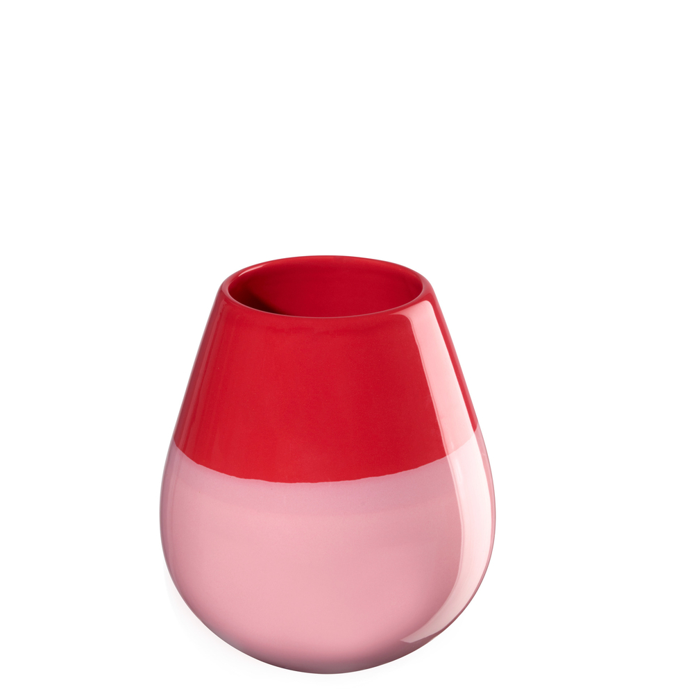Vase bombé en céramique, coloris rouge et rose - D.9cm