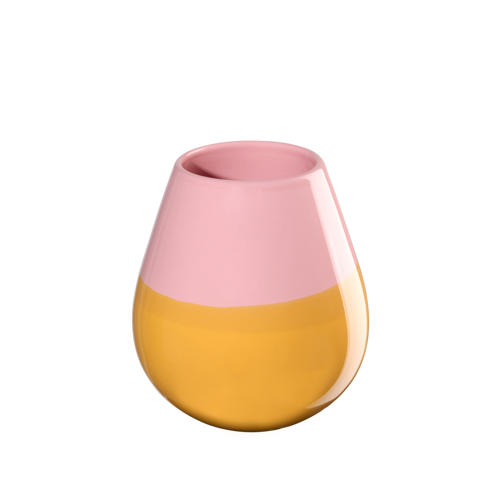 Vase bombé en céramique, coloris rose et jaune - D.9cm