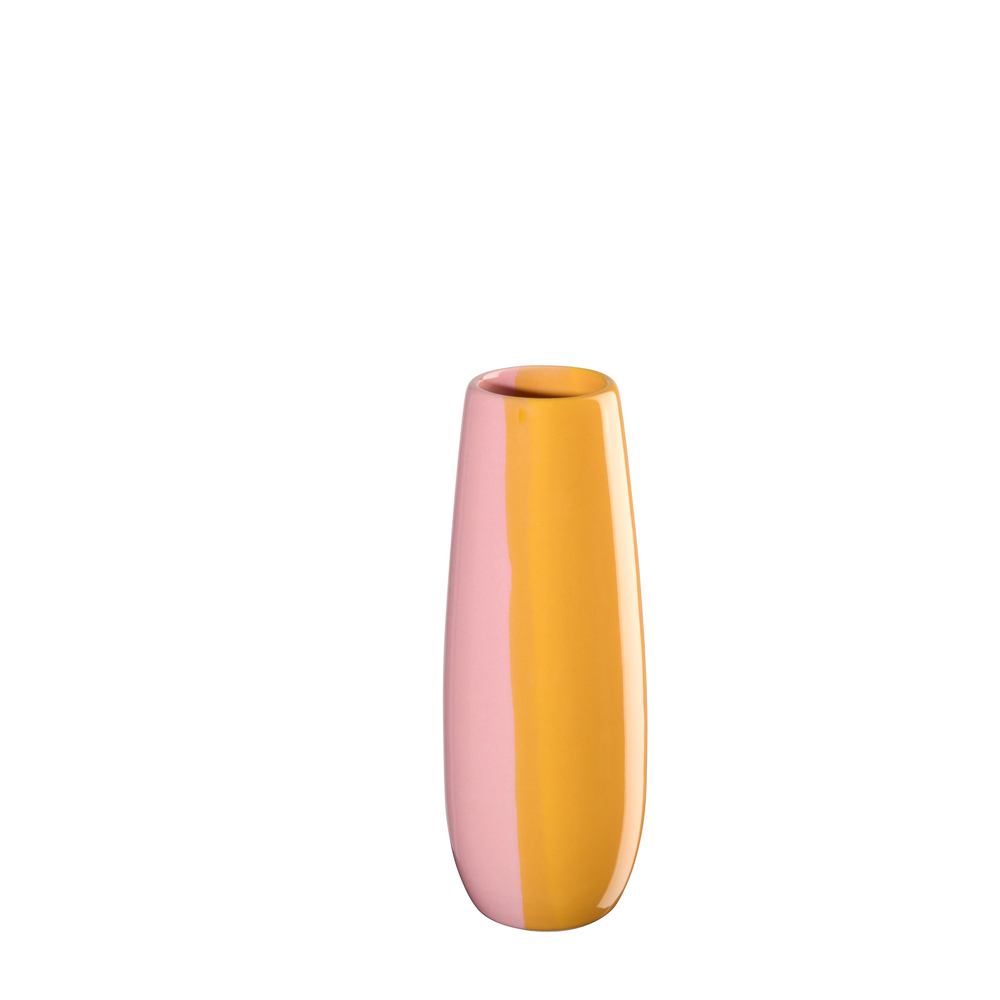 Vase élancé en céramique, coloris rose et jaune - D.4,5cm