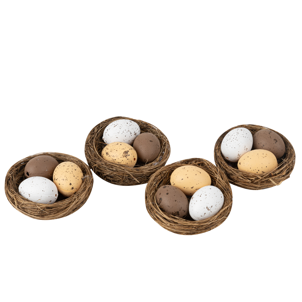 Décoration de Pâques : 4 nids avec des œufs - D.5cm