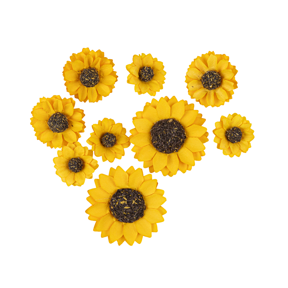 Assortiment de 9 tournesols artificiels - 2,5 à 4,5cm