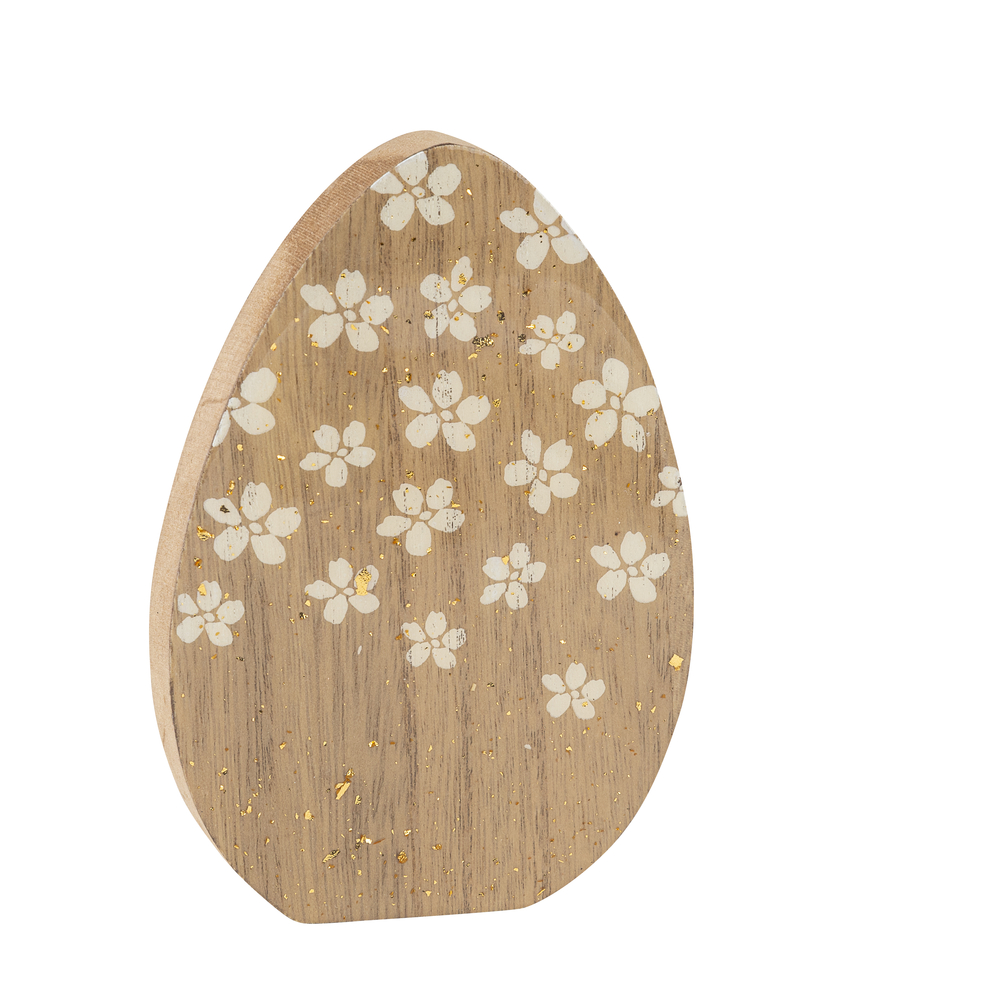Œuf décoratif en bois, motif marguerites - H.13,5cm