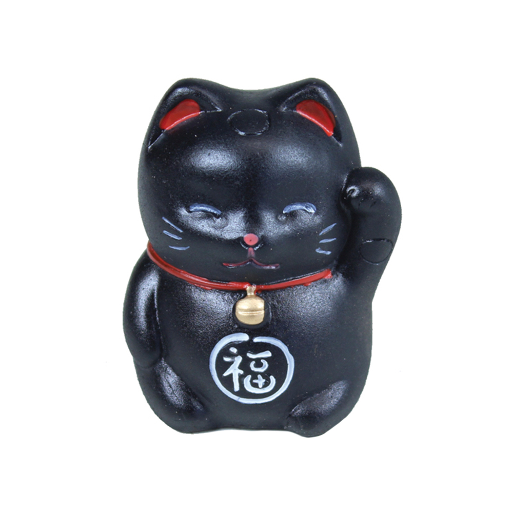 Maneki-Neko, chat de la chance en résine noire - L.4,5xl.3,8xH.5,2cm