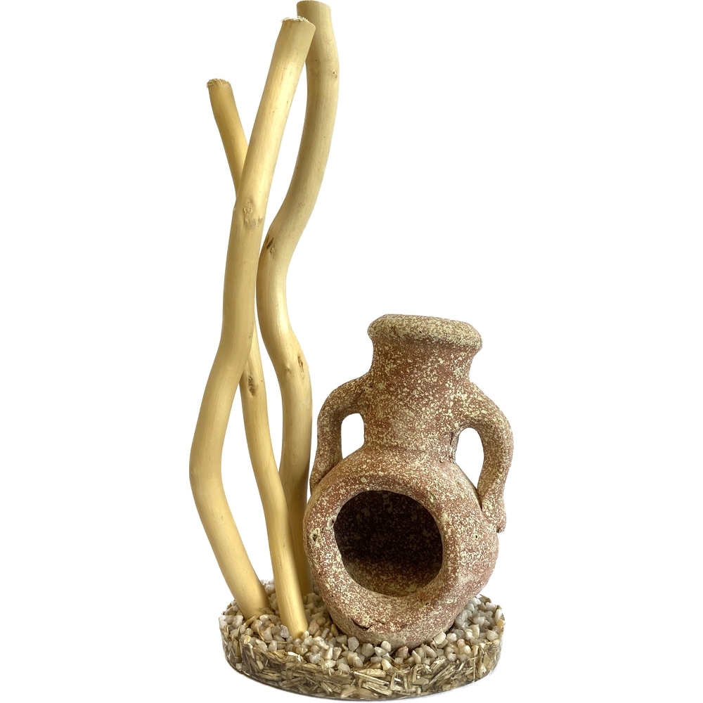 Décoration d'aquarium, branches avec amphore