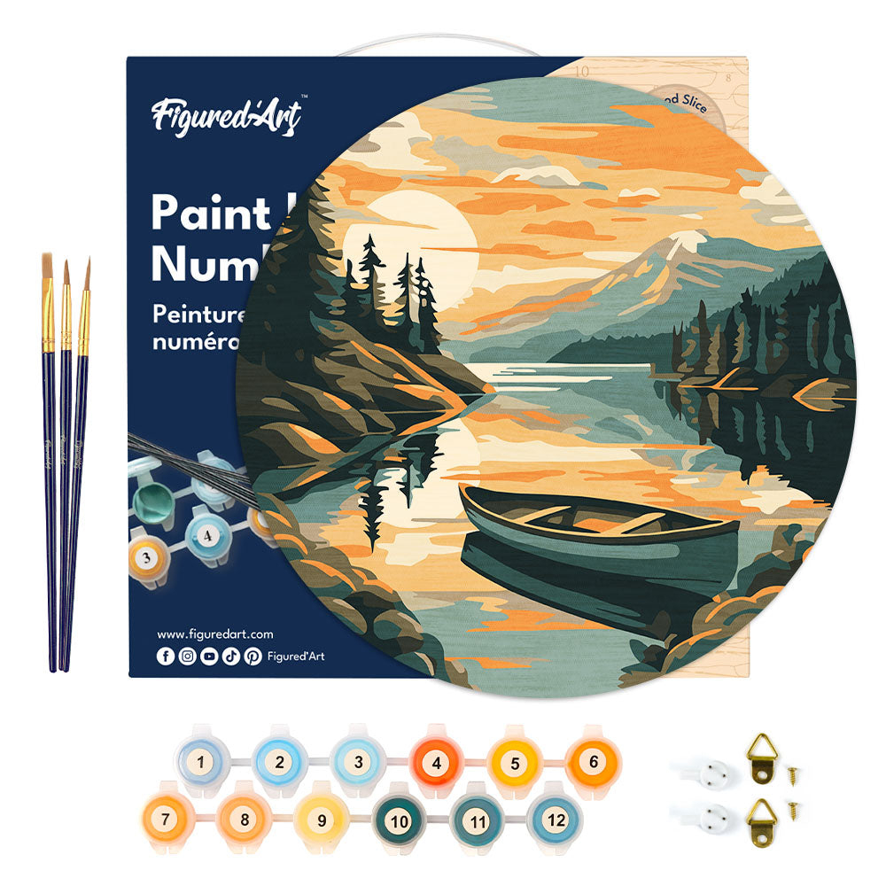 Kit de peinture par numéro en disque 'Lac de montagne' - D.30cm