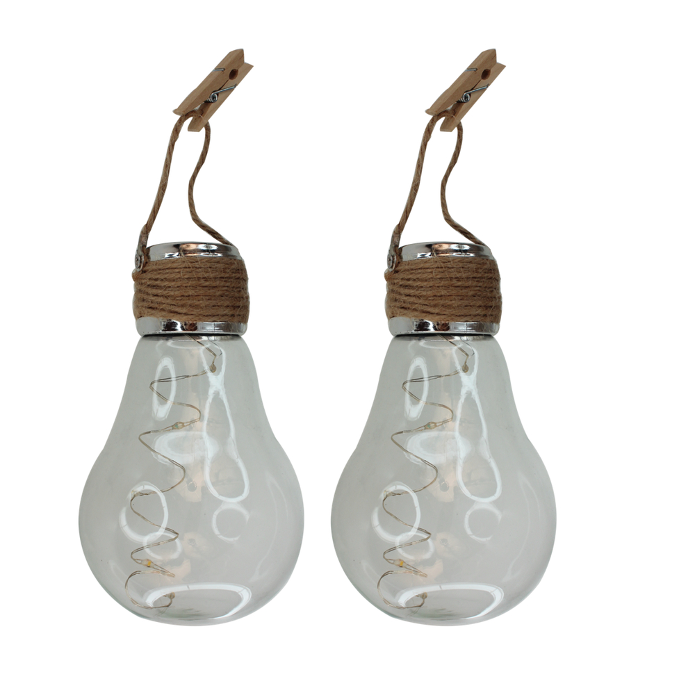 Lot de 2 ampoules solaires avec corde naturelle - H.14xD.8cm