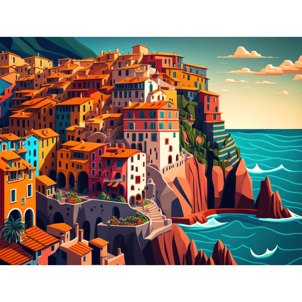 Kit de peinture par numéro 'Cinque Terre', 20 couleurs - L.40xl.30cm