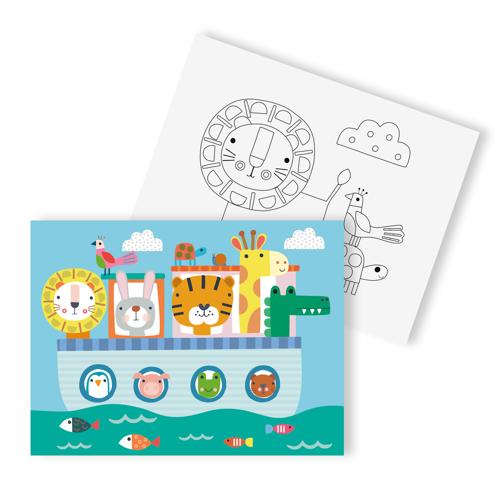 Kit de peinture par numéro 'Animaux en bateau', 2 pièces - L.24xl.18cm