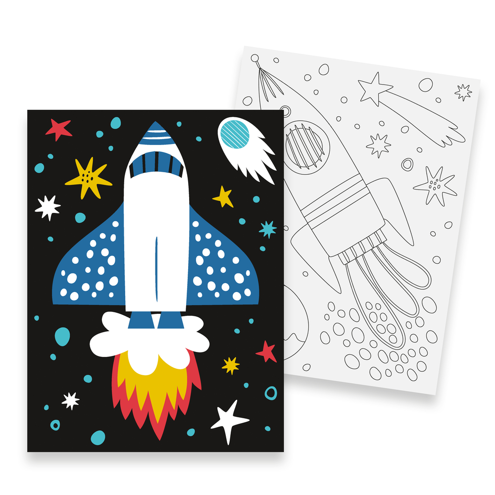 Kit enfant, peinture par numéro 'Fusée', 2 pièces - L.24xl.18cm