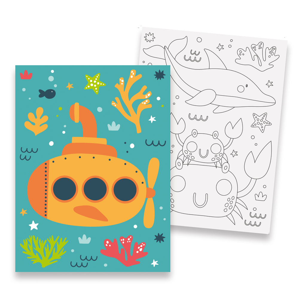 Kit enfant, peinture par numéro 'Sous-marin', 2 pièces - L.24xl.18cm