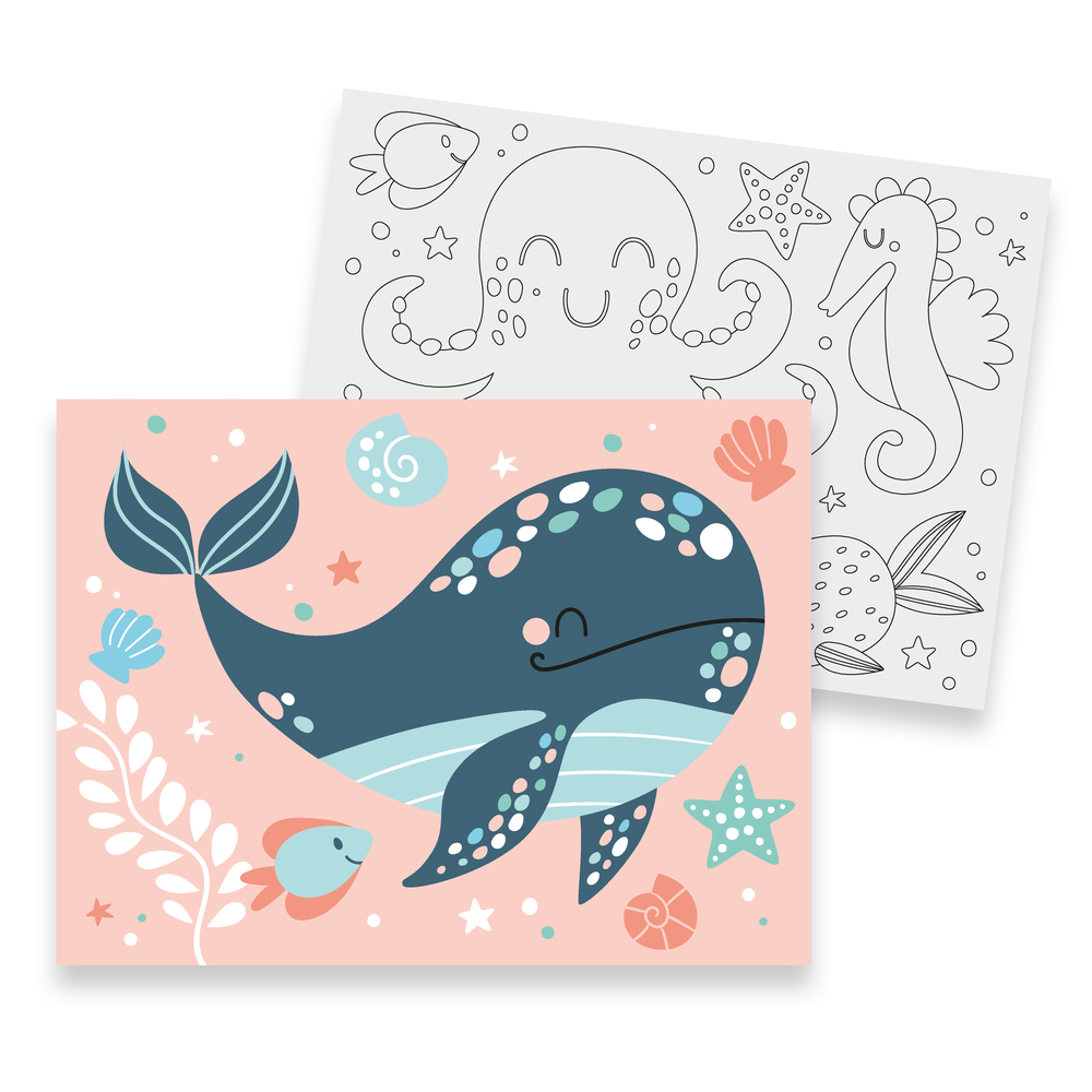 Kit enfant, peinture par numéro 'Baleine', 2 pièces - L.24xl.18cm