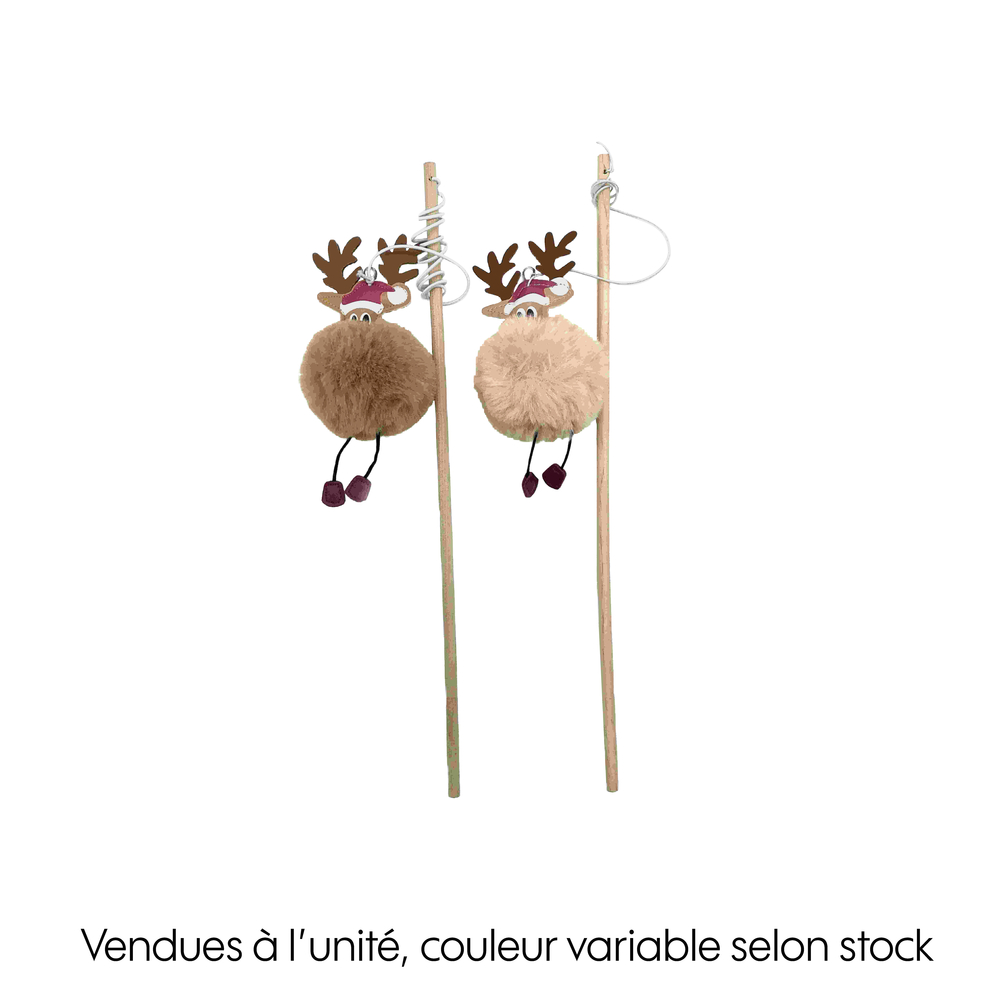 Jouet pour chat : canne à pêche avec renne, plusieurs coloris - H.40cm