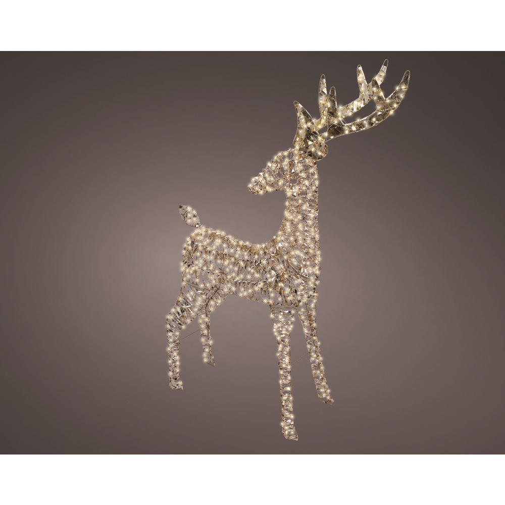 Renne de Noël lumineux, LED blanche chaude, coloris or - H.130cm