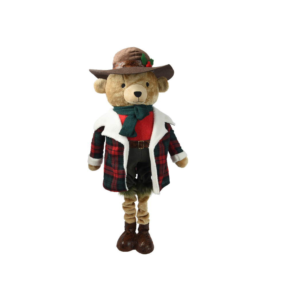 Ours de Noël, coloris rouge et détails multicolores - H.117cm