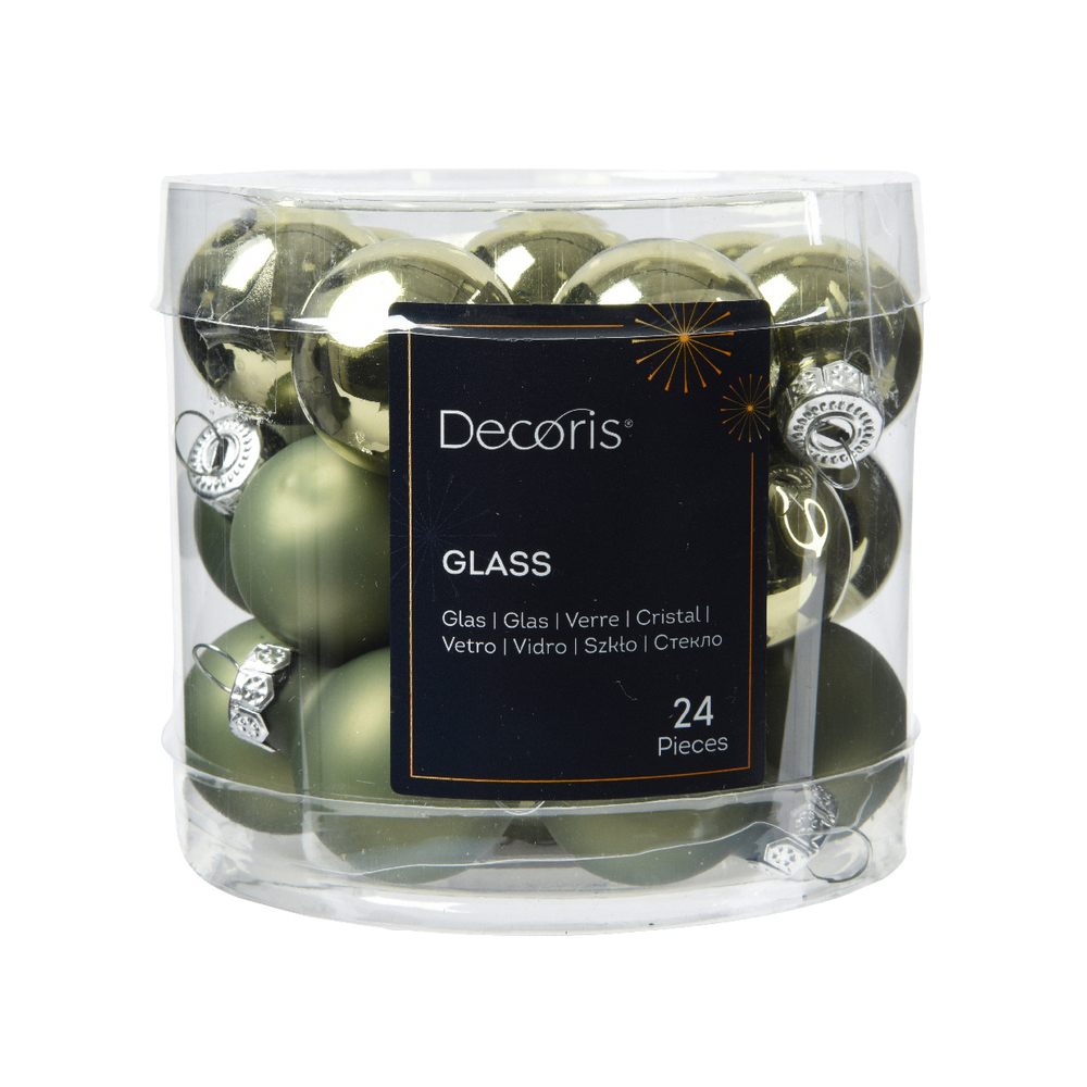 Assortiment 24 boules de Noël en verre, coloris vert romarin - D.2,5cm