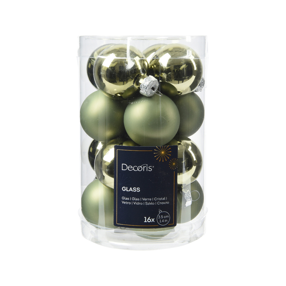 Assortiment 16 boules de Noël en verre, coloris vert romarin - D.3,5cm