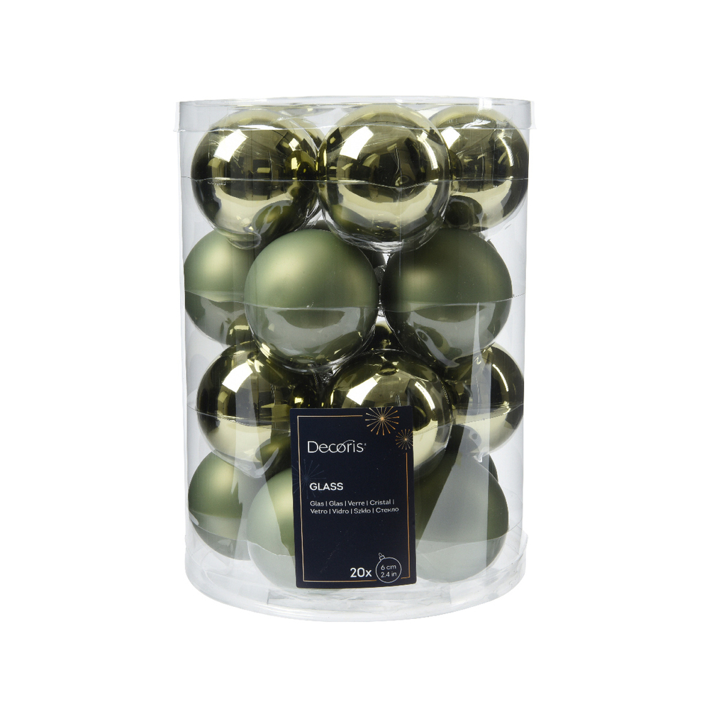 Assortiment 20 boules de Noël en verre, coloris vert romarin - D.6cm
