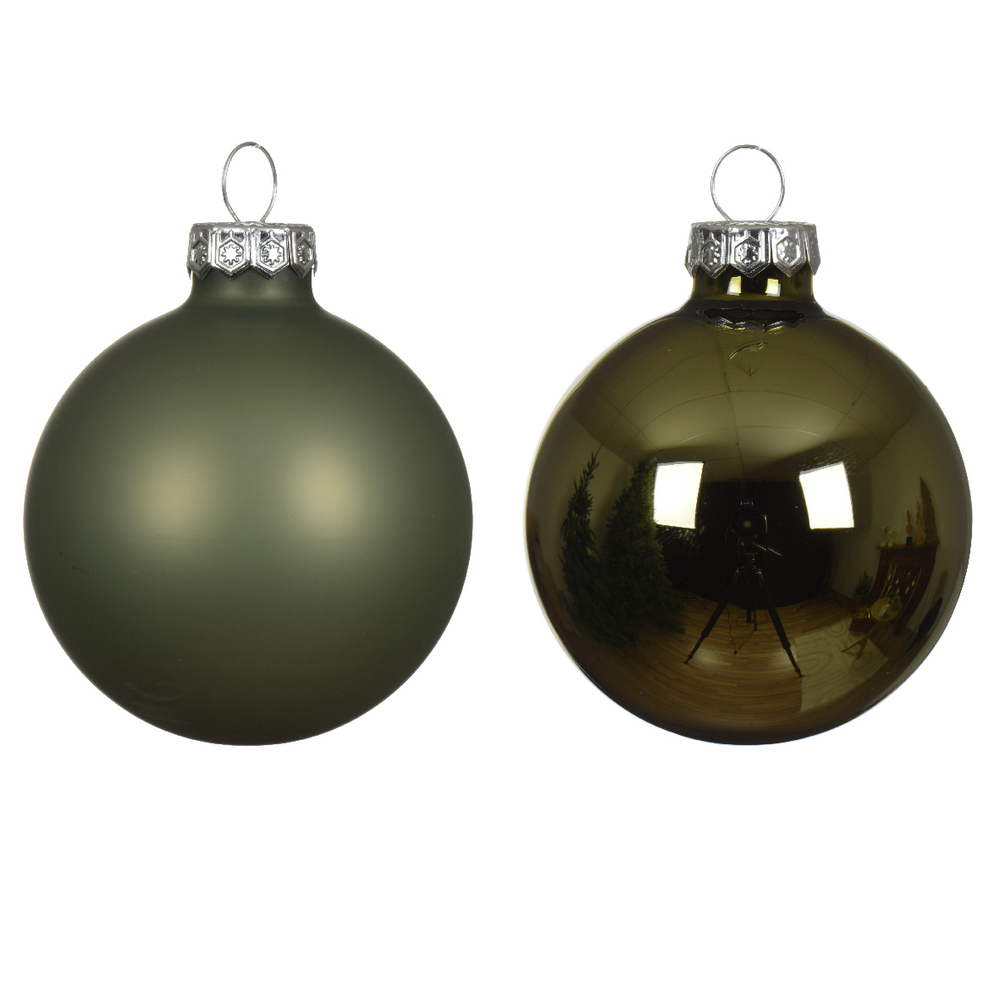 Assortiment 16 boules de Noël en verre, coloris vert romarin - D.8cm