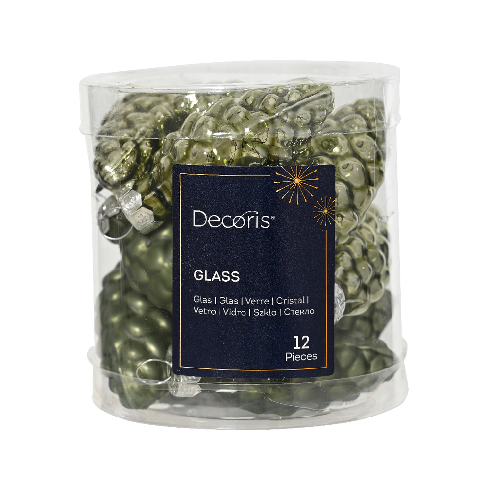 Suspension pomme de pin en verre - coloris vert - H6cm x12