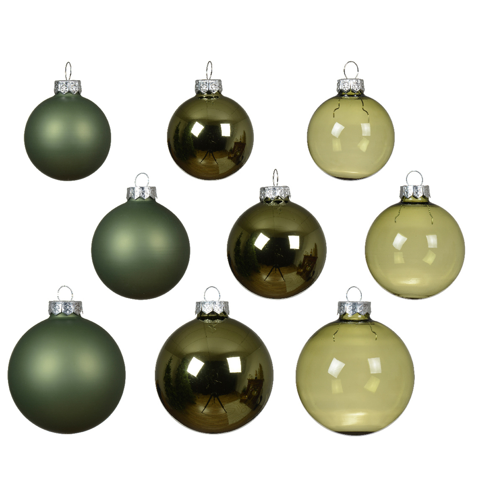 Assortiment 21 boules de Noël en verre, coloris vert romarin - D.7cm