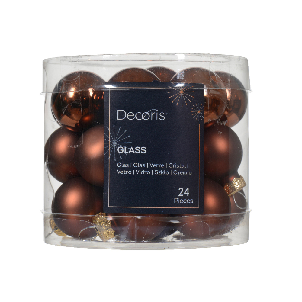Assortiment 24 boules de Noël en verre, coloris espresso - D.2,5cm