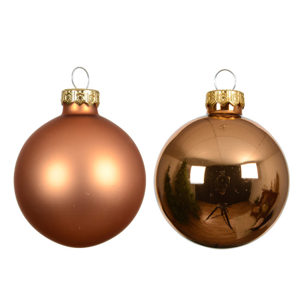 Assortiment 16 boules de Noël en verre, coloris brandy - D.8cm