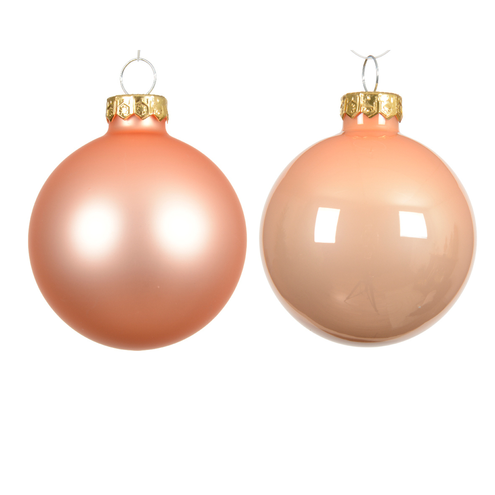 Assortiment 20 boules de Noël en verre, coloris pêche - D.6cm