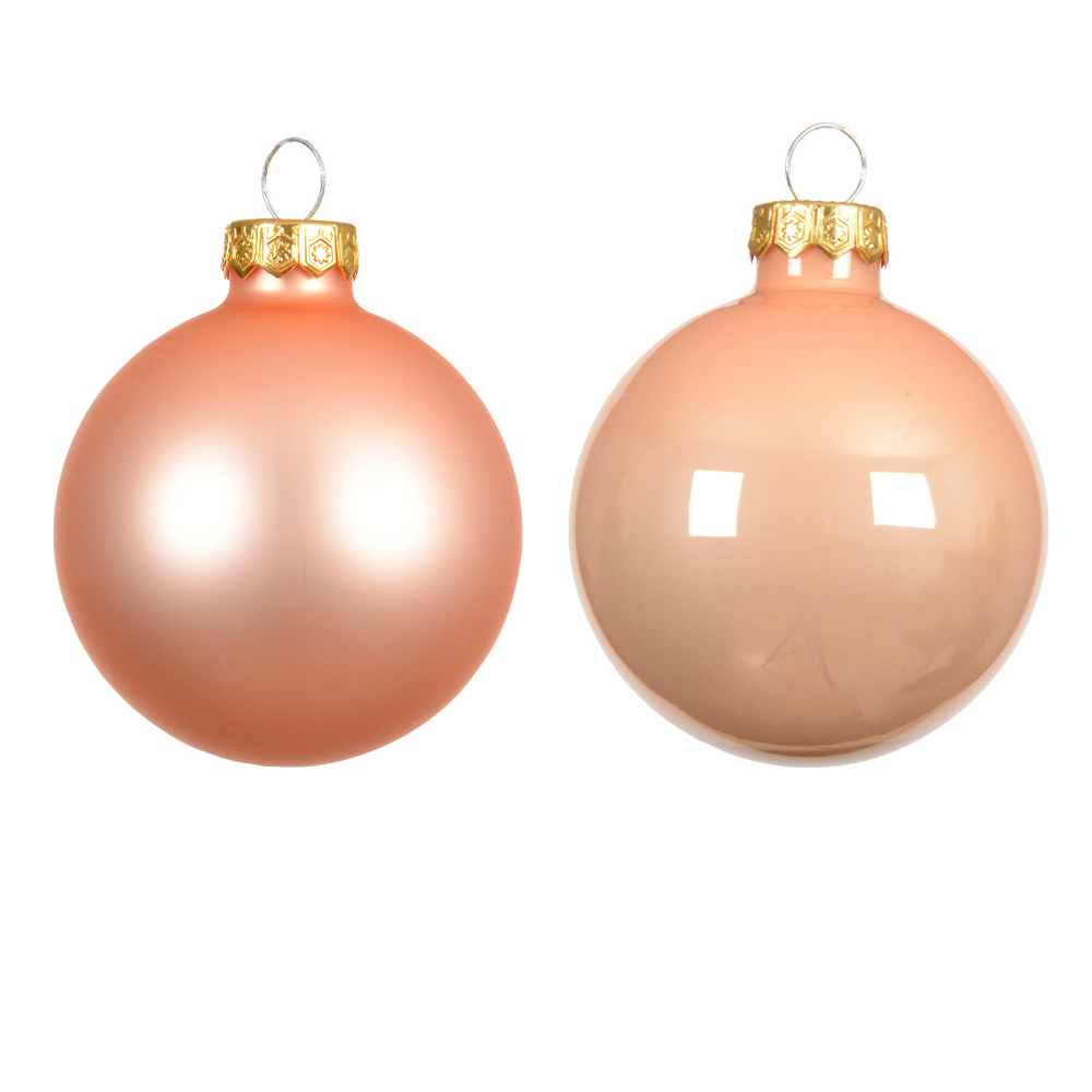 Assortiment 16 boules de Noël en verre, coloris pêche - D.8cm