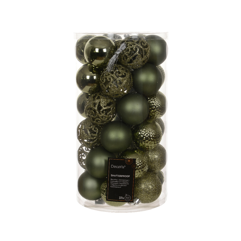 Assortiment 37 boules de Noël, coloris vert romarin - D.6cm
