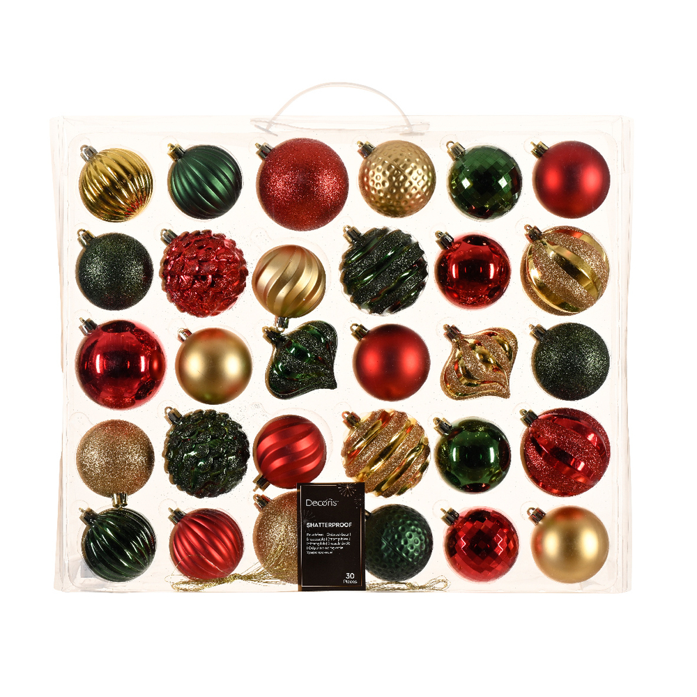 Assortiment 30 boules de Noël, coloris naturel - D.7cm