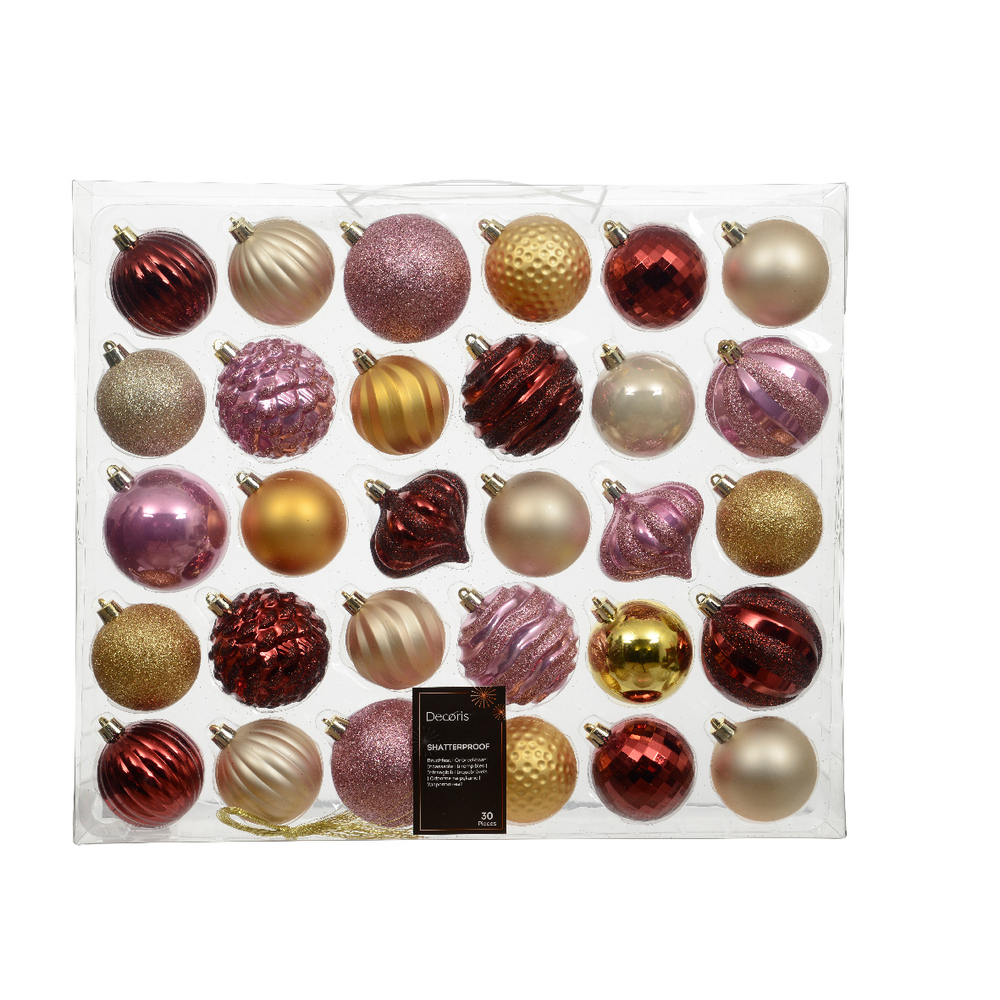 Assortiment 30 boules de Noël, coloris mix traditionnel chic - D.7cm