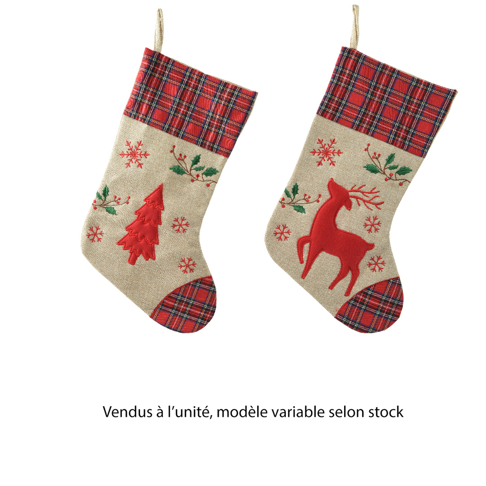 Chaussette de Noël : motifs écossais, modèles variables - H.45cm