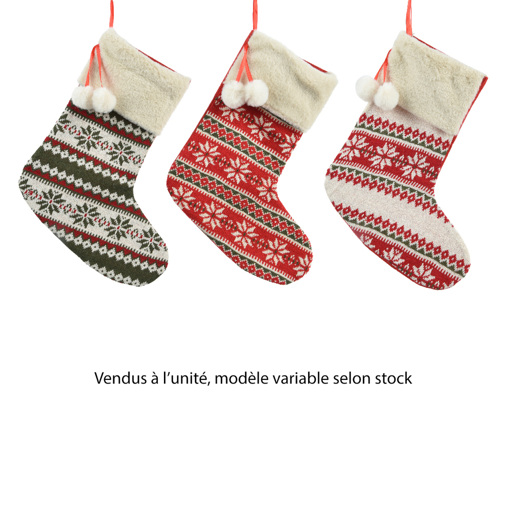 Chaussette de Noël : motifs assortis, modèles variables - H.37cm