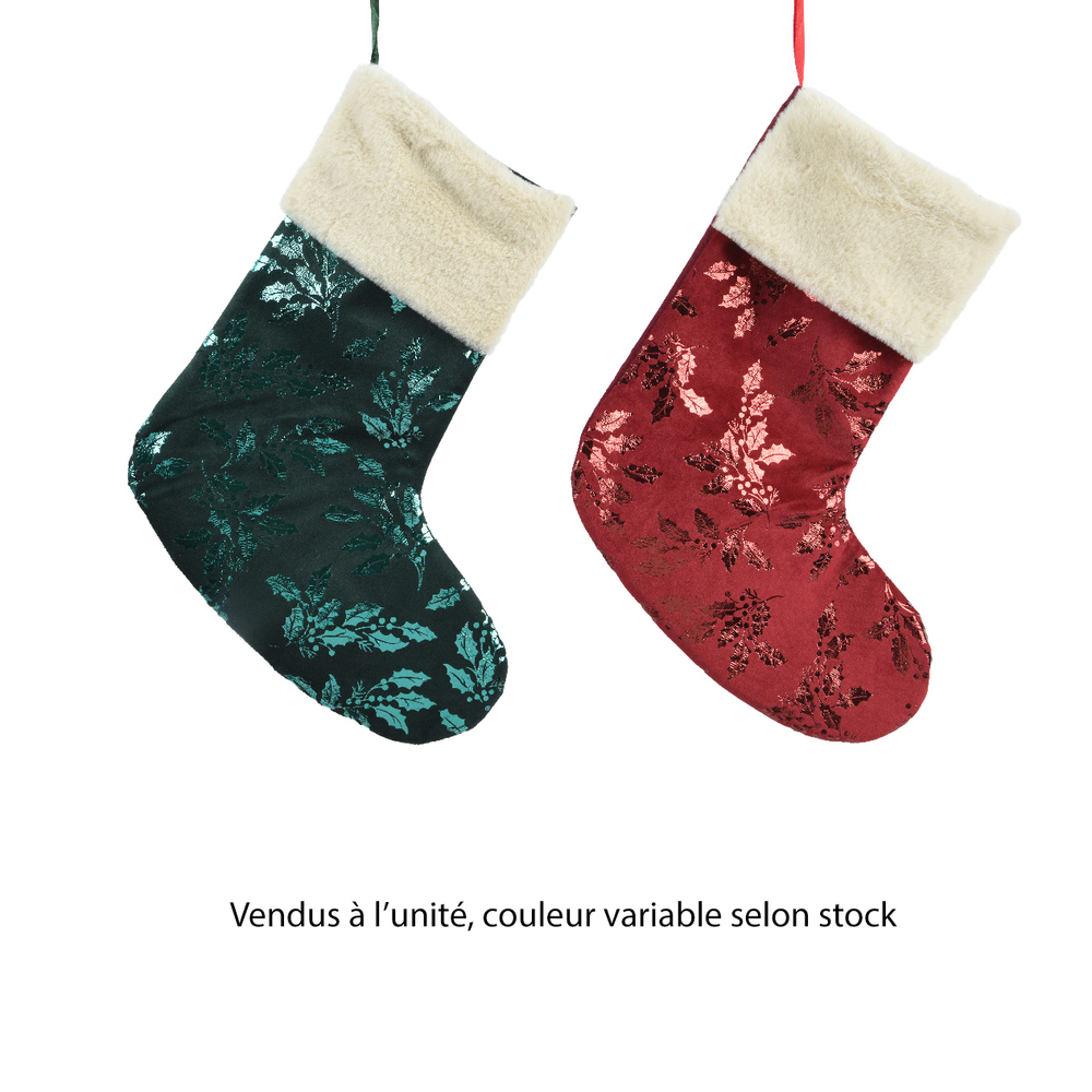 Chaussette de Noël, coloris vert/rouge, coloris variables - H.37cm