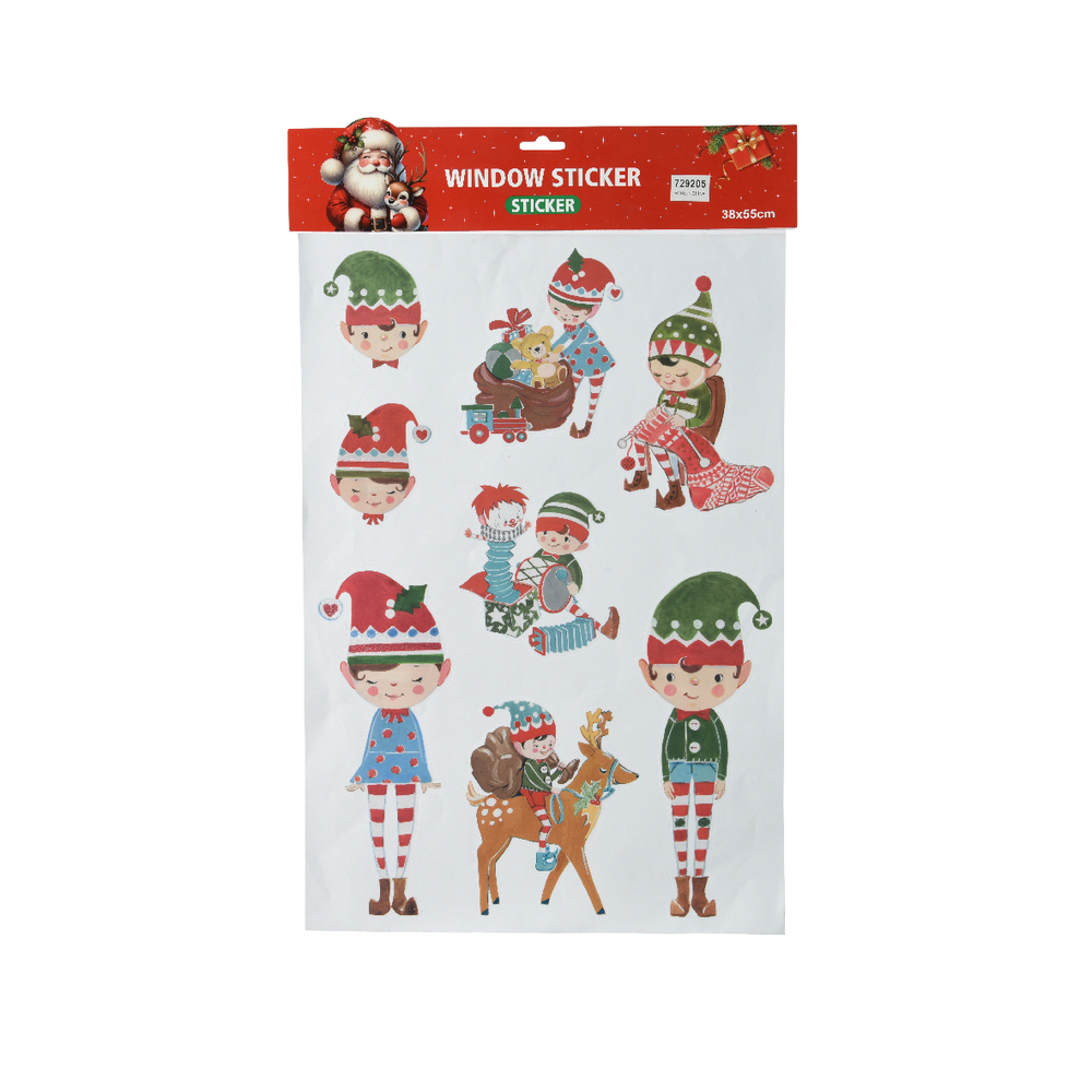 Autocollant de fenêtre : lutins du père Noël - L.56xl.38cm