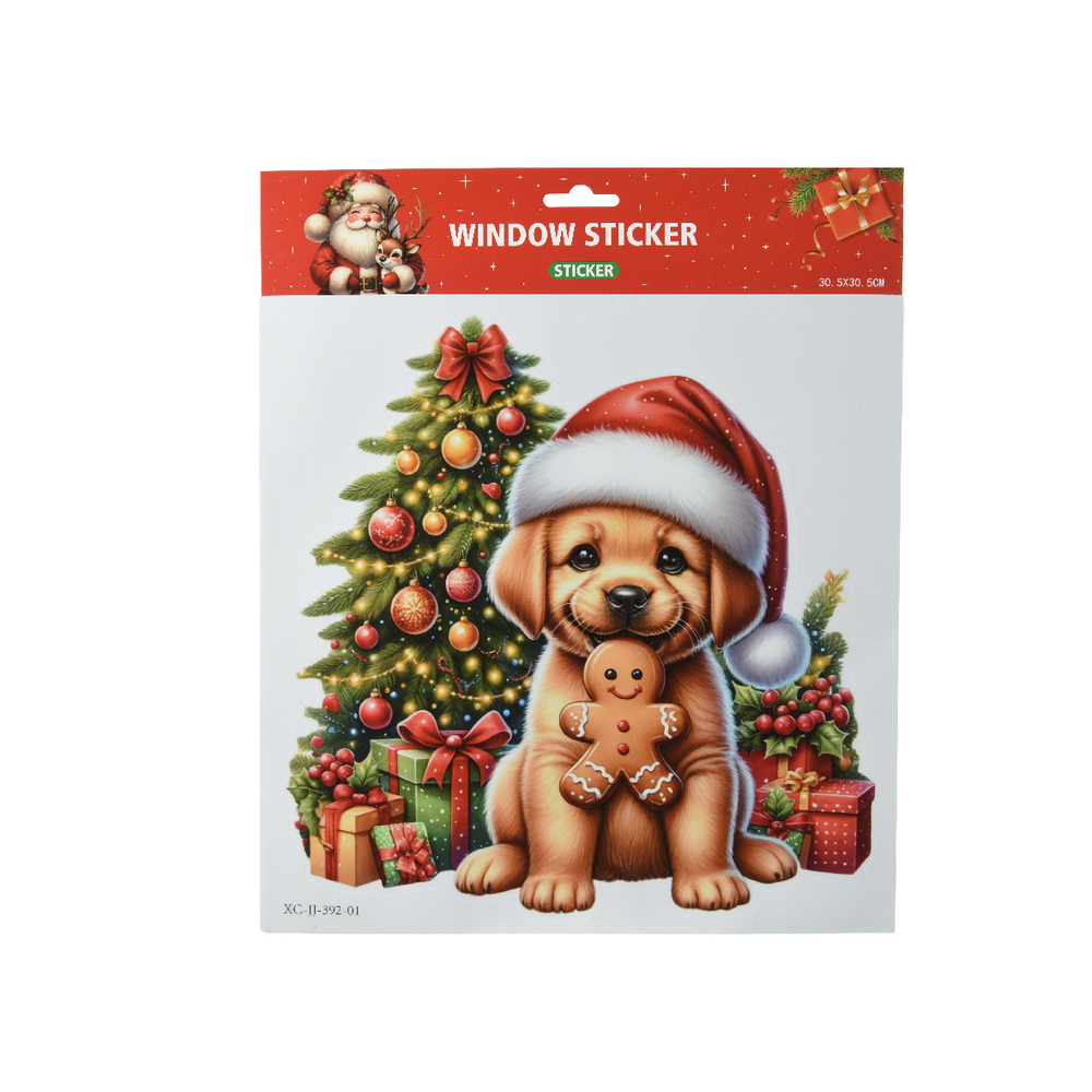 Autocollant de fenêtre : chien festif - L.30,5xl.30,5cm