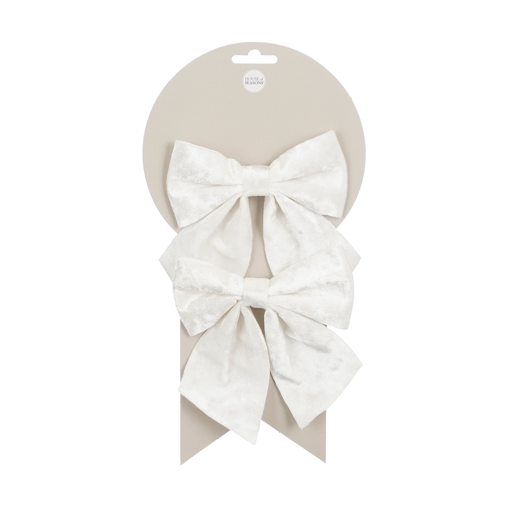 Nœuds de Noël en velours, coloris blanc, L.13xl.12cm - 2 pièces