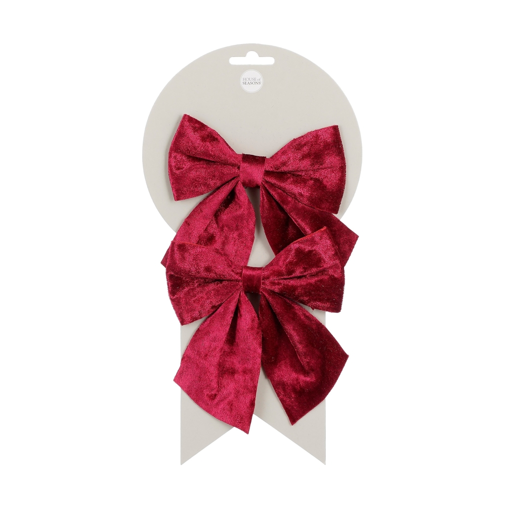 Nœuds de Noël en velours, coloris bordeaux, L.13xl.12cm - 2 pièces