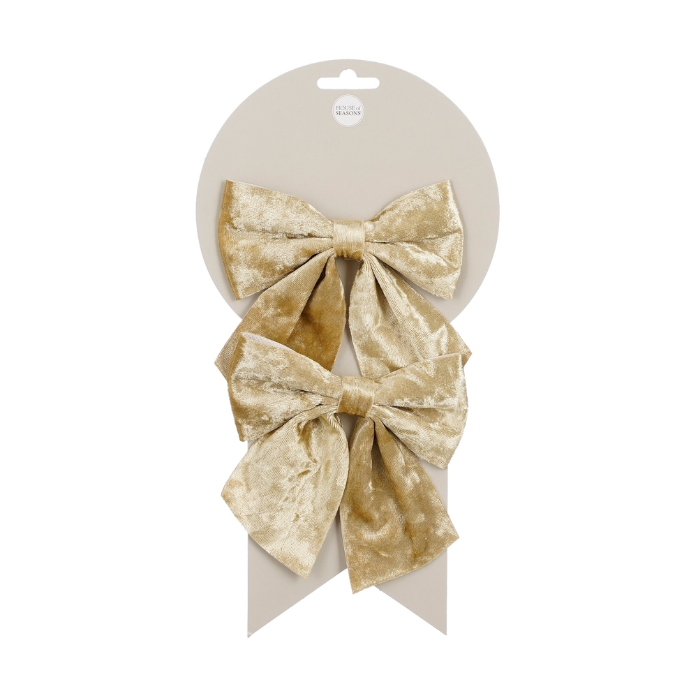 Nœuds de Noël en velours, coloris champagne, L.13xl.12cm - 2 pièces