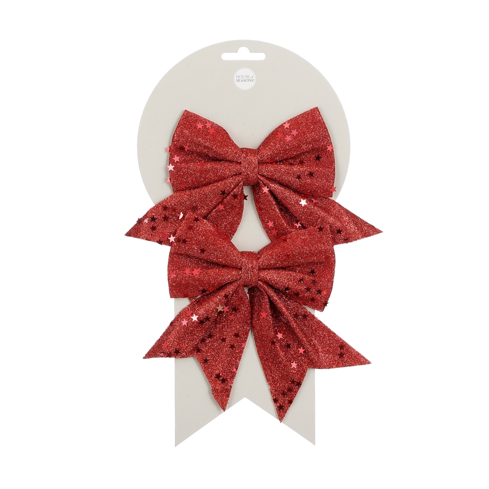 Nœuds de Noël, coloris rouge pailleté, L.13xl.12cm - 2 pièces