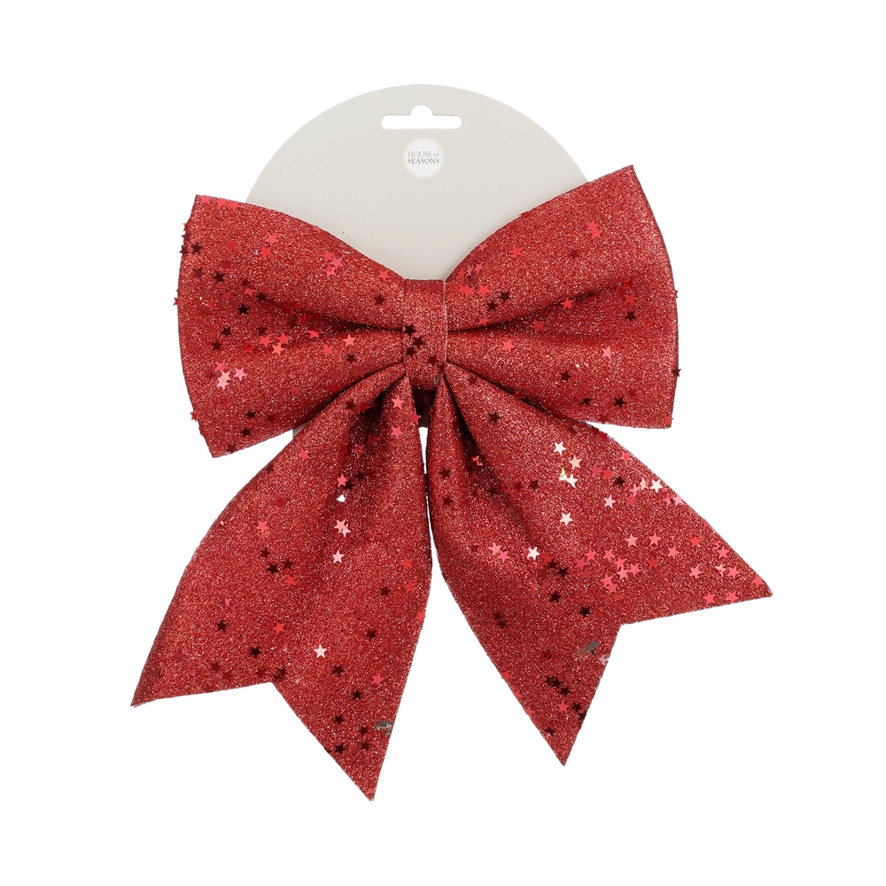 Nœud de Noël, coloris rouge pailleté - L.24xl.20cm
