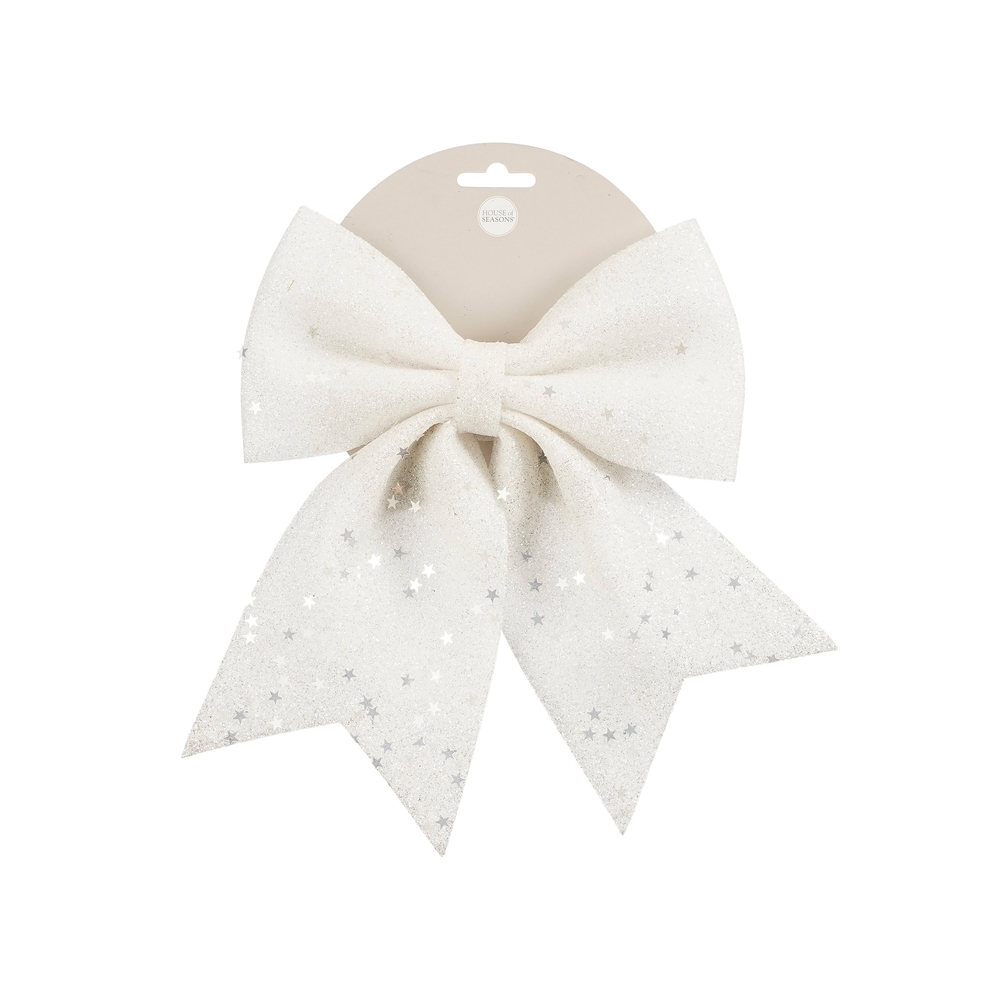 Nœud de Noël, coloris blanc pailleté - L.24xl.20cm